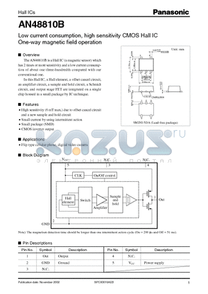 AN48810B datasheet - Low current consumption, high sensitivity CMOS Hall IC One-way magnetic field operation