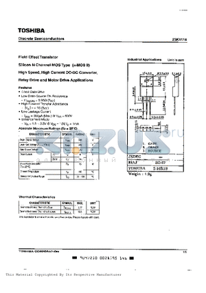 2SK1118 datasheet - N Channel MOS Type(for High Speed, High Current DC-DC Converter, Relay Drive and Motor Diver)