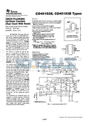 CD40193BNSR datasheet - CMOS PRESETTABLE UP/DOWN COUNTERS(DUAL CLOCK WITH RESET)