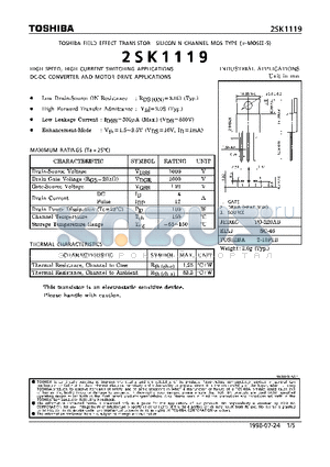 2SK1119 datasheet - N CHANNEL MOS TYPE (HIGH SPEED, HIGH CURRENT SWITCHING, DC-DC CONVERTER AND MOTOR DRIVE APPLICATIONS)