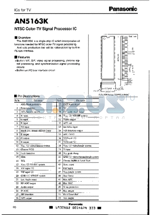AN5163K datasheet - NTSC COLOR TV SIGNAL PROCESSOR IC
