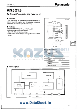 AN5215 datasheet - TV Sound-IF Amplifier, FM Detector IC