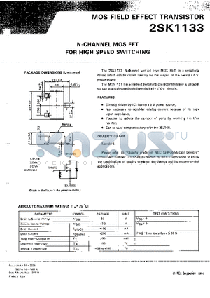 2SK1133 datasheet - N-CHANNEL MOS FET FOR HIGH SPEED SWITCHING