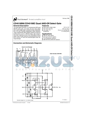CD4019BC datasheet - Quad AND-OR Select Gate