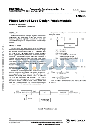 AN535 datasheet - PHASE LOCKED LOOP DESIGN FUNDAMENTALS
