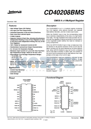 CD40208BMS datasheet - CMOS 4 x 4 Multiport Register