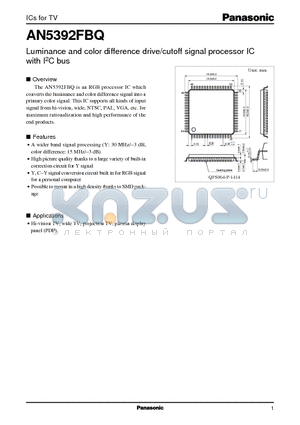 AN5392FBQ datasheet - Luminance and color difference drive/cutoff signal processor IC with I2C bus