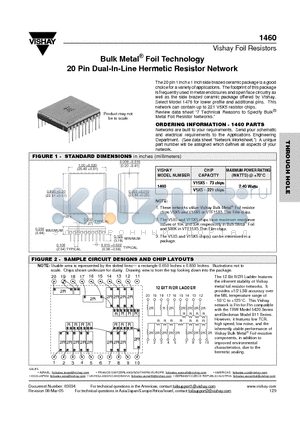 1460 datasheet - Bulk Metal^ Foil Technology 20 Pin Dual-In-Line Hermetic Resistor Network