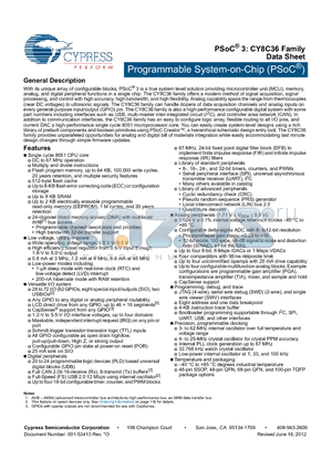 CY8C3665LTI-044 datasheet - Programmable System-on-Chip (PSoC^)