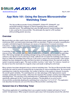 AN574 datasheet - App Note 101: Using the Secure Microcontroller Watchdog Timer