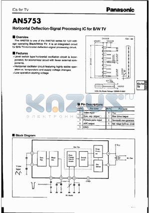 AN5753 datasheet - Horizontal Defiection-Signal Processing IC for B/W TV