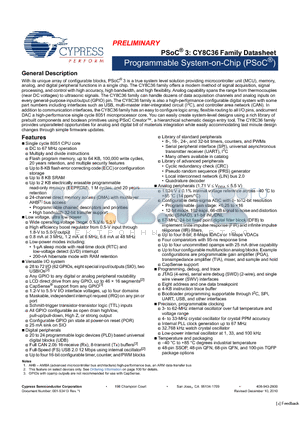 CY8C3665LTI-001 datasheet - Programmable System-on-Chip (PSoC^)