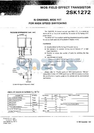 2SK1272 datasheet - N-CHANNEL MOS FET FOR HIGH SPEED SWITCHING