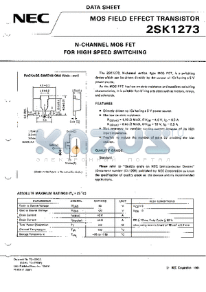 2SK1273 datasheet - N-CHANNEL MOS FET FOR HIGH SPEED SWITCHING