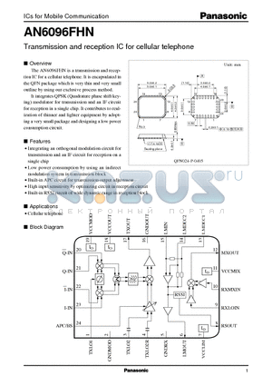 AN6096FHN datasheet - Transmission and reception IC for cellular telephone