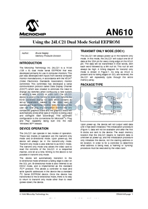AN610 datasheet - Using the 24LC21 Dual Mode Serial EEPROM