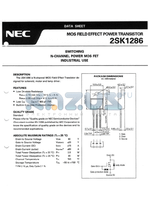 2SK1286 datasheet - MOS FIELD EFFECT POWER TRANSISTOR