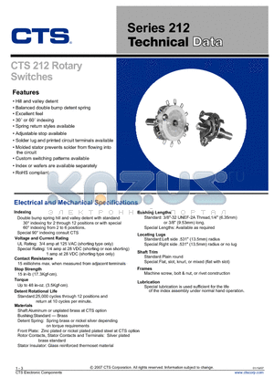212U01N220RN1 datasheet - CTS 212 Rotary Switches