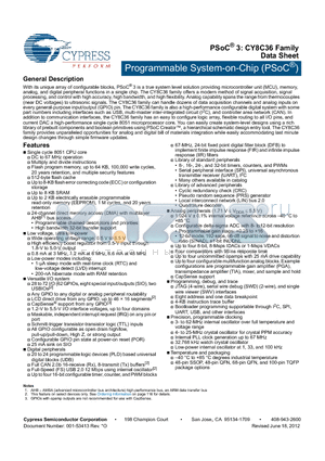 CY8C3666AXI-036 datasheet - Programmable System-on-Chip (PSoC^)