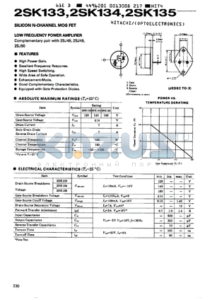 2SK133 datasheet - LOW FREQUENCY POWER AMPLIFIER