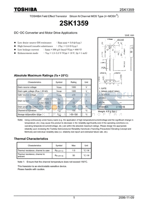 2SK1359_06 datasheet - Silicon N Channel MOS Type (^#8722;MOSII.5) DC−DC Converter and Motor Drive Applications