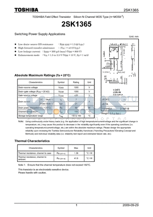 2SK1365 datasheet - Switching Power Supply Applications