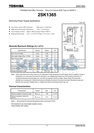 2SK1365_09 datasheet - Switching Power Supply Applications