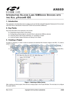 AN669 datasheet - INTEGRATING SILICON LABS SiM3XXXX DEVICES INTO THE KEIL lVISION^ IDE