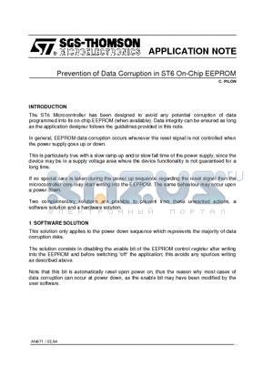 AN671 datasheet - Prevention of Data Corruption in ST6 On-Chip EEPROM