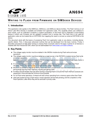 AN694 datasheet - WRITING TO FLASH FROM FIRMWARE ON SiM3XXXX DEVICES