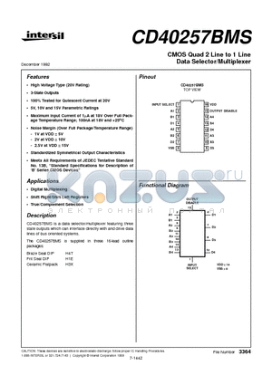 CD4025 datasheet - CMOS Quad 2 Line to 1 Line Data Selector/Multiplexer