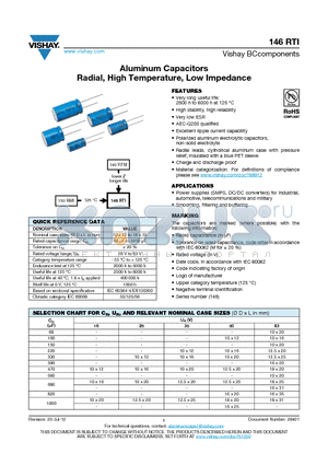 146RTI datasheet - Aluminum Capacitors Radial, High Temperature, Low Impedance