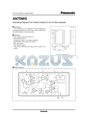 AN7086 datasheet - Recording/Playback Pre-/Power Amplifier IC for 3V Microcassette