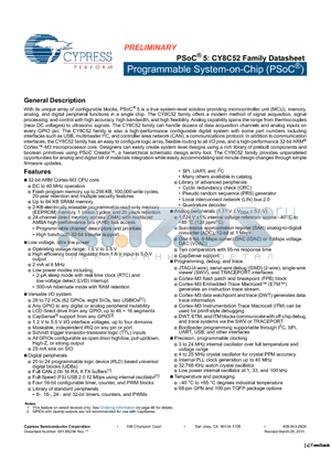 CY8C5246AXI-054 datasheet - Programmable System-on-Chip (PSoC^)