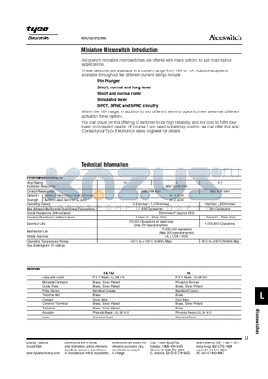 1478603-1 datasheet - Miniature Microswitch Introduction