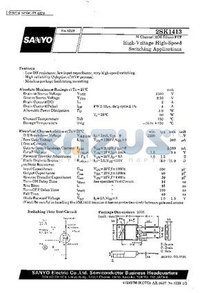 2SK1413 datasheet - High-Voltage High-Speed Switching Applications