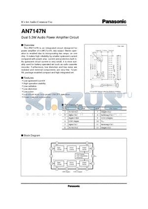 AN7147N datasheet - Dual 5.3W Audio Power Amplifier Circuit