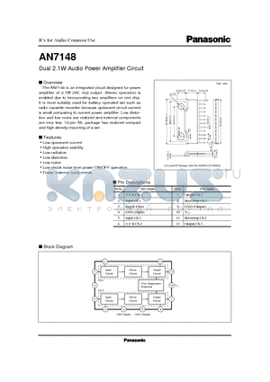AN7148 datasheet - Dual 2.1W Audio Power Amplifier Circuit