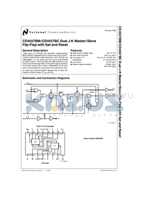 CD4027BC datasheet - Dual J-K Master/Slave Flip-Flop with Set and Reset