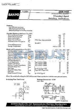 2SK1458 datasheet - Ultrahigh-Speed Switching Applications