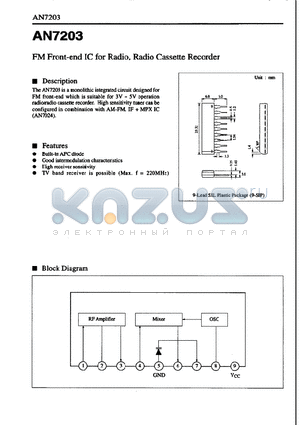 AN7203 datasheet - FM FRONT-END IC FOR RADIO, RADIO CASSETTE RECORDER
