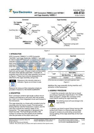 1489948-1 datasheet - XFP Connectors 788862-[ ] and 1367500-1 and Cage Assembly 1489951-1