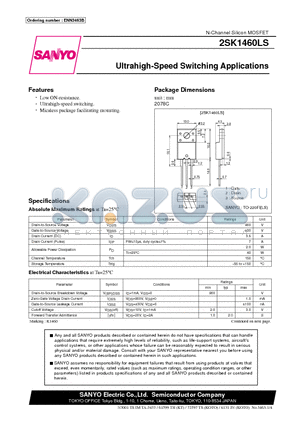 2SK1460LS datasheet - Ultrahigh-Speed Switching Applications