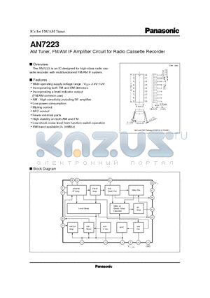 AN7223 datasheet - AM Tuner, FM/AM IF Amplifier Circuit for Radio Cassette Recorder