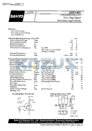 2SK1467 datasheet - Very High-Speed Switching Applications