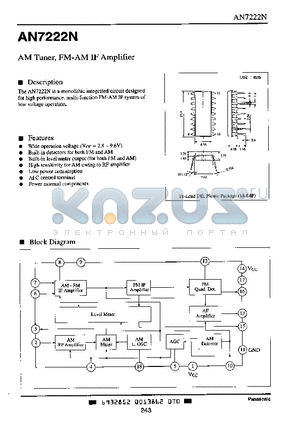 AN7224N datasheet - AM Tuner, FM-AM IF Amplifier