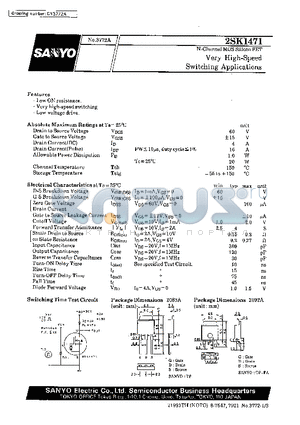 2SK1471 datasheet - Very High-Speed Switching Applications