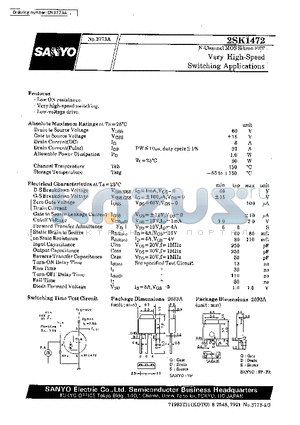 2SK1472 datasheet - Very High-Speed Switching Applications