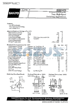 2SK1475 datasheet - Very High-Speed Switching Applications