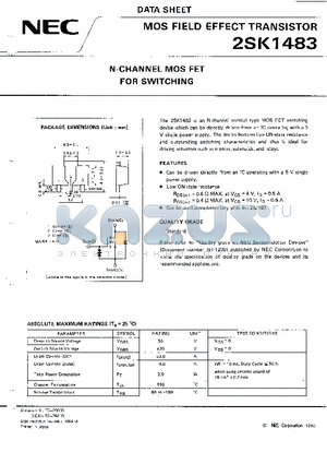 2SK1483 datasheet - N-CHANNEL MOS FET FOR SWITCHING
